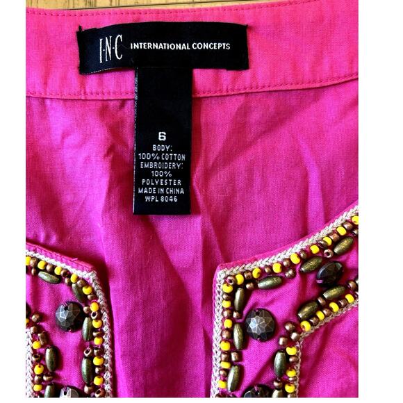 INC Pink Beaded Tunic Coverup boho festival resort vacation Embroidered  sz 6 - Picture 7 of 10